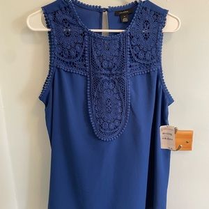 Halogen® Lace & Crepe Top (Regular & Petite)
 BLUE MAZARINE, Size Medium